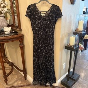 Vtg ELIZABETH WAYMAN Floral Sheer Button Lace Up Back Maxi Boho Dress Size 4